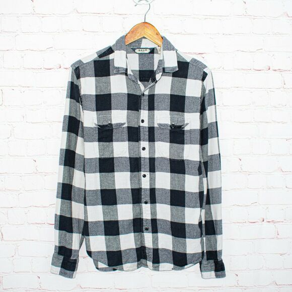 Salt Valley Button up Flannel Shirt Gray White Buffalo Plaid Men's Size Small - Picture 2 of 5
